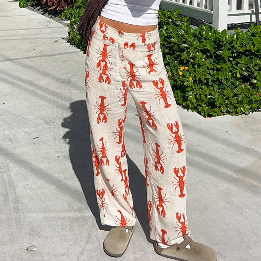 Pantalon femme décontracté – Coupe droite – Imprimé audacieux – Tissu respirant