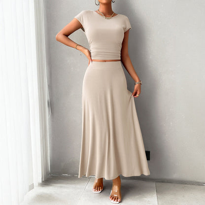 Ensemble Robe Femme – Haut Court Ajusté Froncé – Jupe Longue Fluide Taille Haute