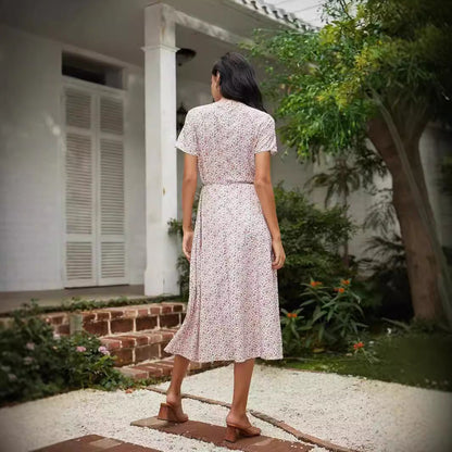Robe midi femme – Décolleté en V – Motif fleuri – Coupe ample – Tissu respirant