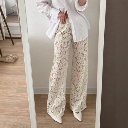 Pantalon large pour femme - Dentelle transparente - Longueur totale
