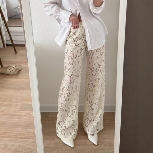 Pantalon large pour femme - Dentelle transparente - Longueur totale