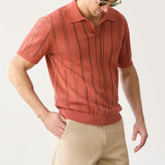 Polo homme – Coupe régulière – Maille texturée – Col en V – Manches courtes