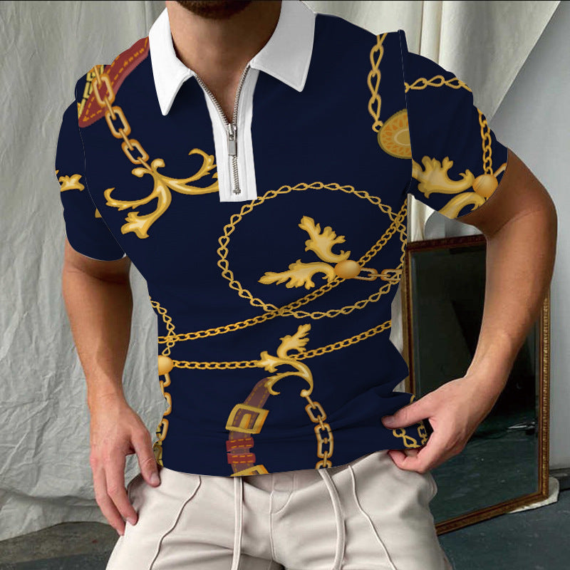 Polo for men – Slim fit – Checked pattern – Zip collar short sleeves