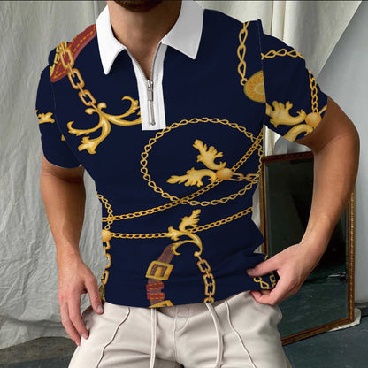 Polo for men – Slim fit – Checked pattern – Zip collar short sleeves