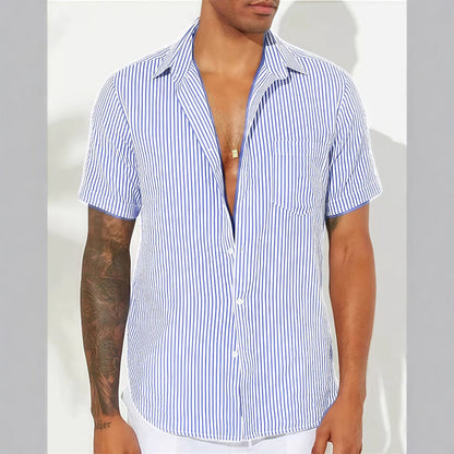 Men's short-sleeve shirt – Relaxed fit – Vertical stripes – Breathable fabric