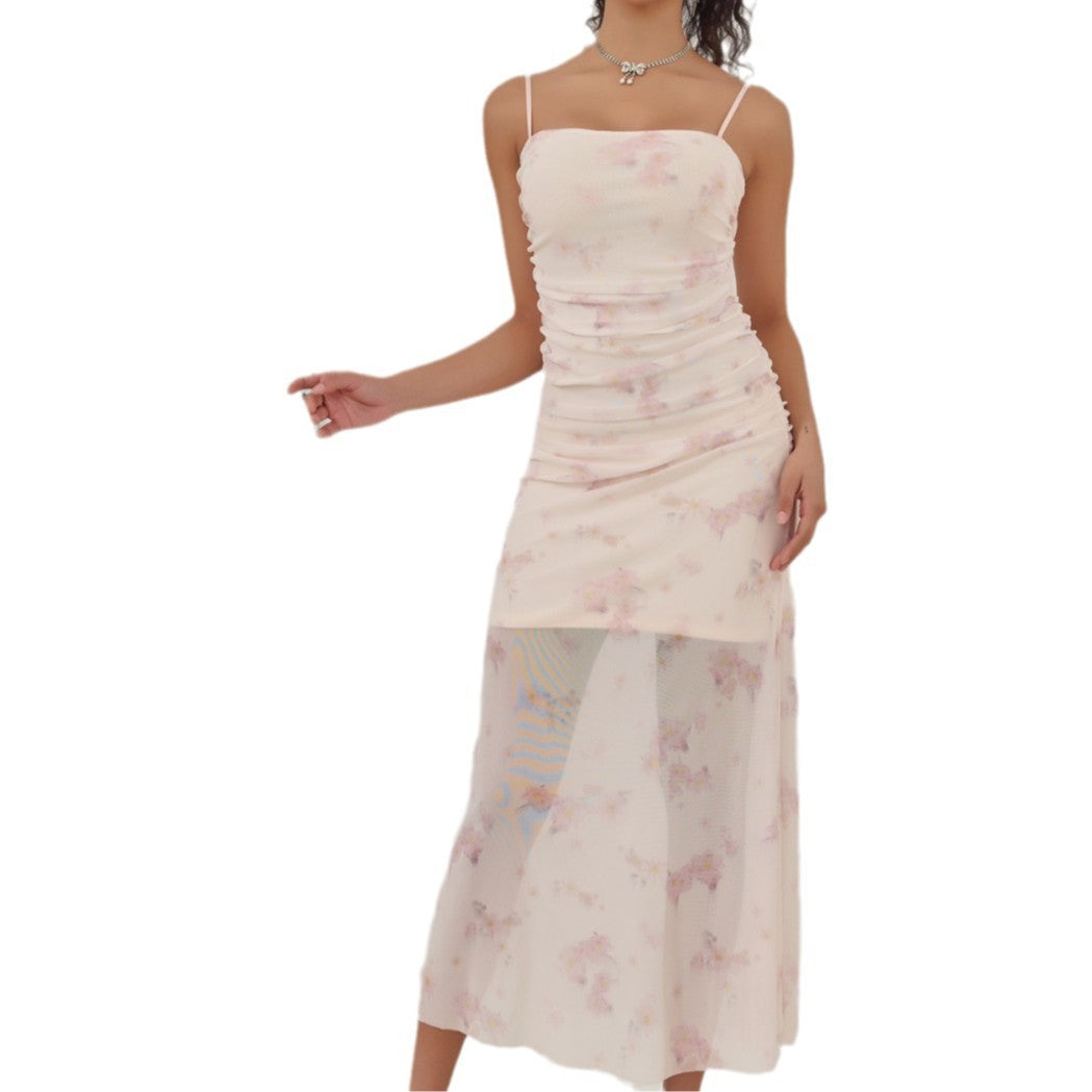 Robe longue femme – Coupe moulante – Bretelles fines – Fronces – Bas sirène élégant