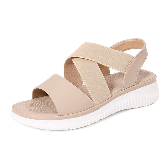 Sandales plates femme – Bride élastique croisée – Bout ouvert – Maintien slingback