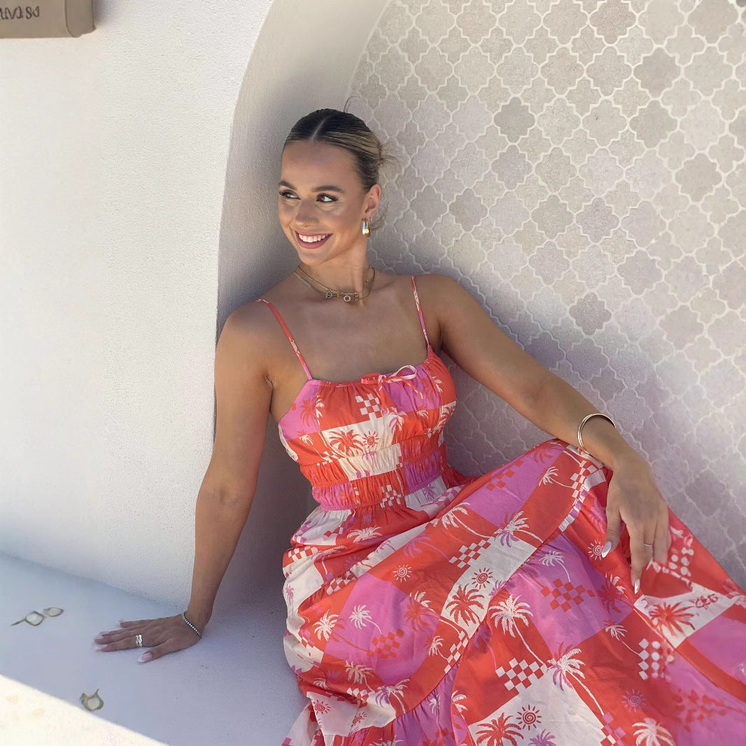 Robe longue femme – Coupe fluide – Bretelles fines – Coton – Style décontracté