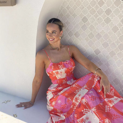 Robe longue femme – Coupe fluide – Bretelles fines – Coton – Style décontracté