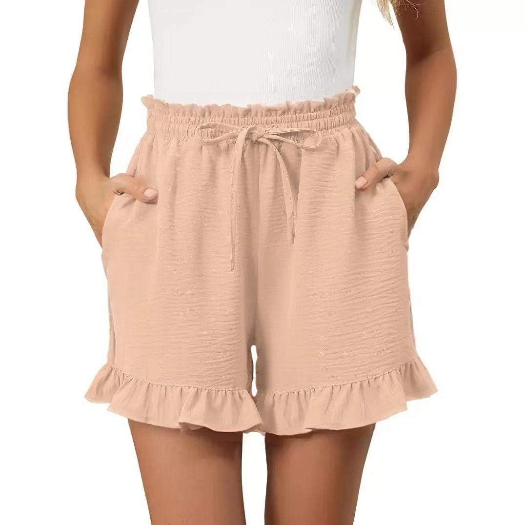 Short femme – Coupe décontractée – Taille élastique à cordon – Ourlet volanté