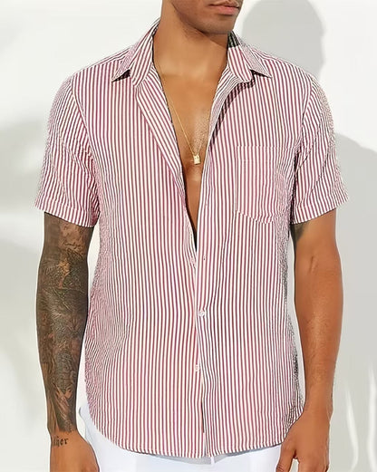 Men's short-sleeve shirt – Relaxed fit – Vertical stripes – Breathable fabric