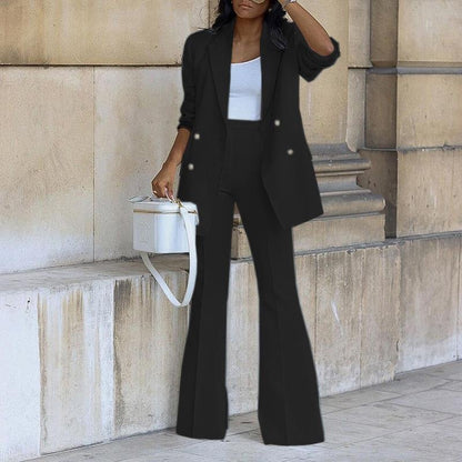 Ensemble pantalon blazer femme – Coupe droite – Veste boutonnée – Jambe large fluide