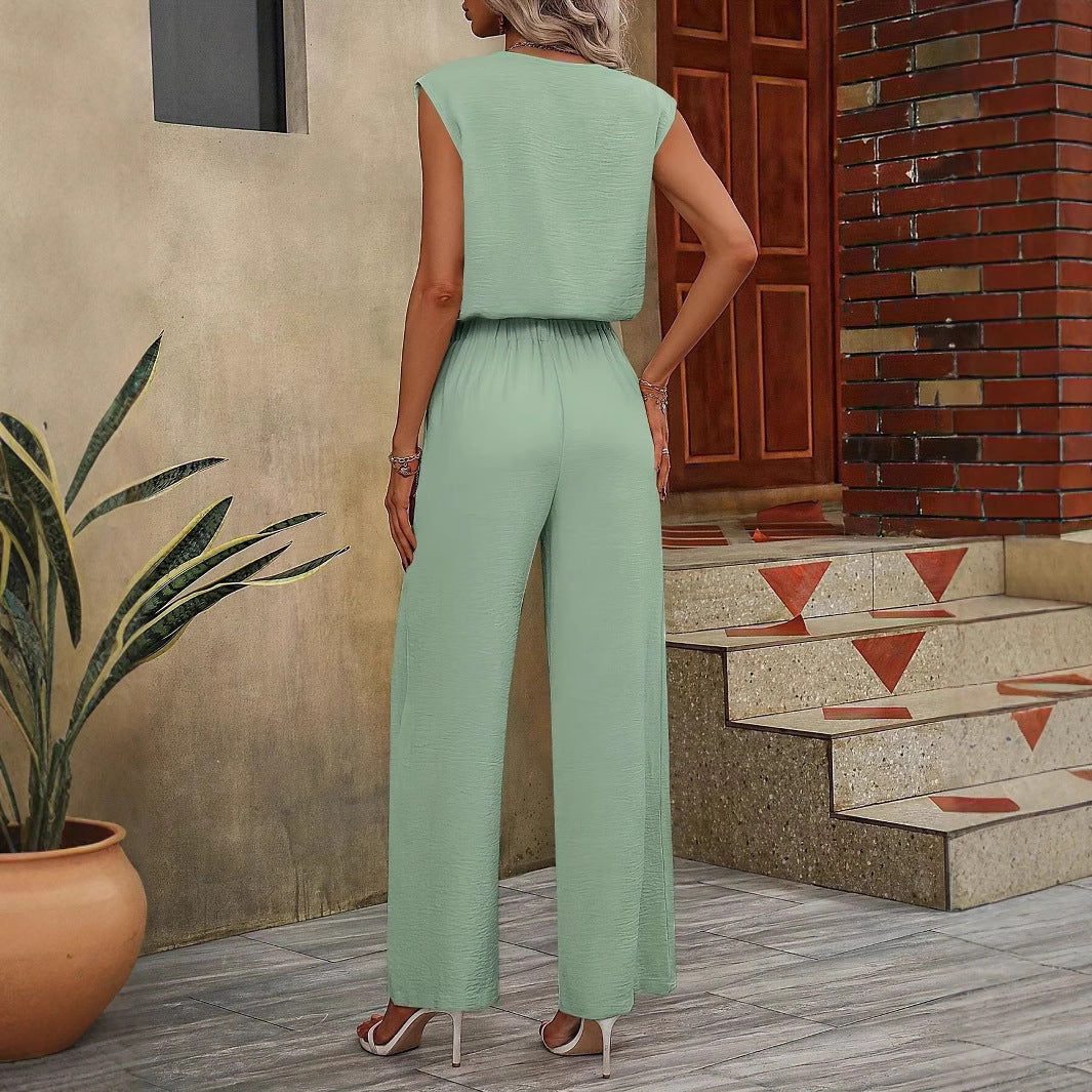 Ensemble Femme Top Sans Manches et Pantalon – Tissu Respirant – Coupe Ample – Taille Ajustable