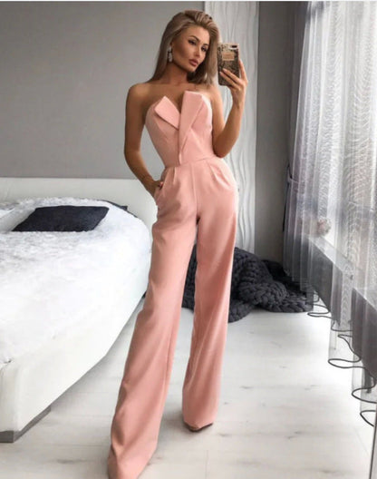 Combinaison Femme – Coupe Ajustée – Encolure Asymétrique – Jambes Larges Élégantes