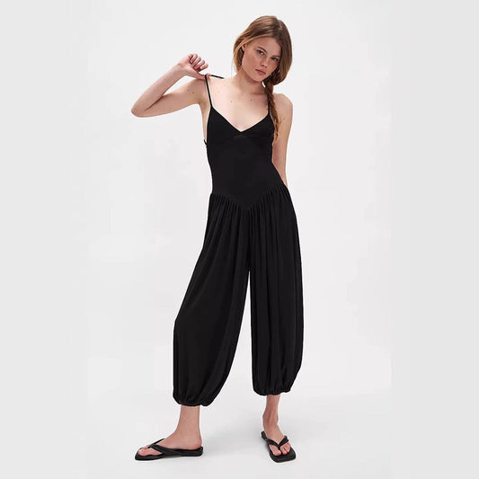 Combinaison Femme – Dos Nu – Bretelles Fines – Jambes Larges – Tissu Respirant