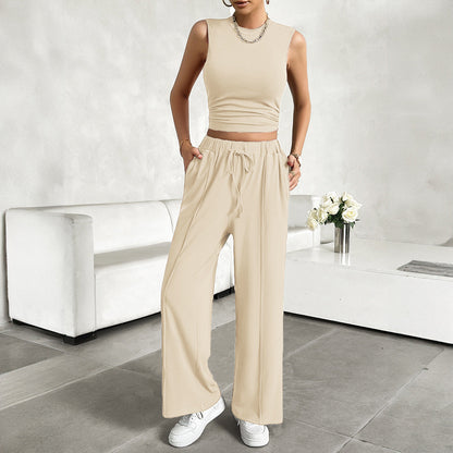 Ensemble Femme 2 Pièces – Haut Court Sans Manches – Pantalon Large Taille Élastique