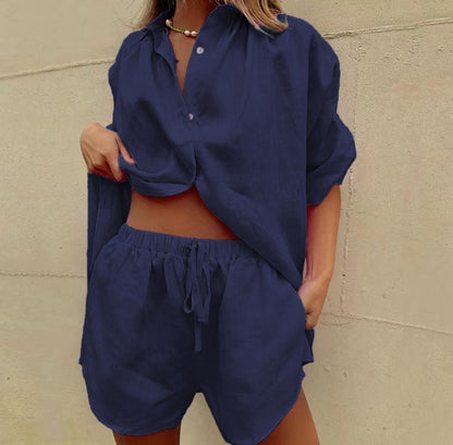 Ensemble Deux Pièces Femme – Lin Léger – Chemise Ample Boutonnée – Short Taille Haute