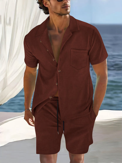 Ensemble chemise homme – Coupe décontractée – Coton léger – Rayures verticales