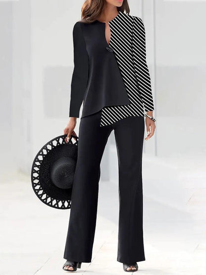Ensemble blazer pour femme – Coupe asymétrique – Coupe structurée – Devant superposé – Manches longues