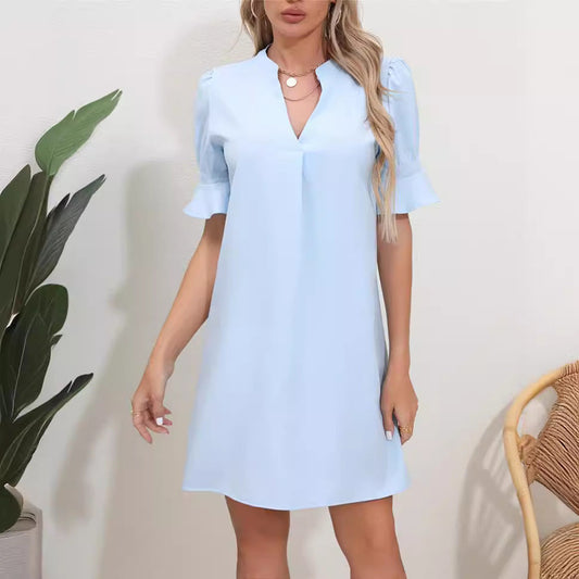 Robe femme – Coupe décontractée – Manches volantées – Col en V
