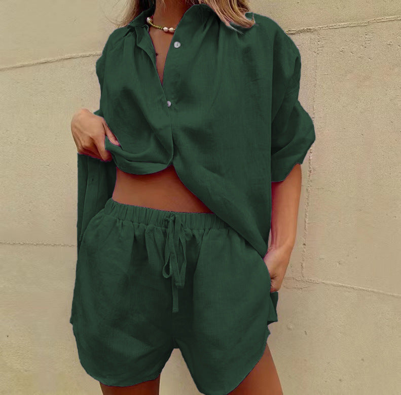Ensemble Deux Pièces Femme – Lin Léger – Chemise Ample Boutonnée – Short Taille Haute