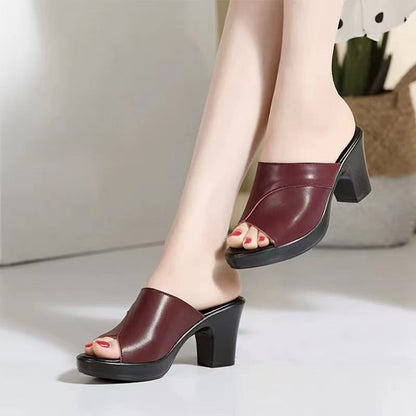 Mules à Talons Femme – Bout Ouvert – Talon Bloc – Enfilage Confortable – Style Épuré