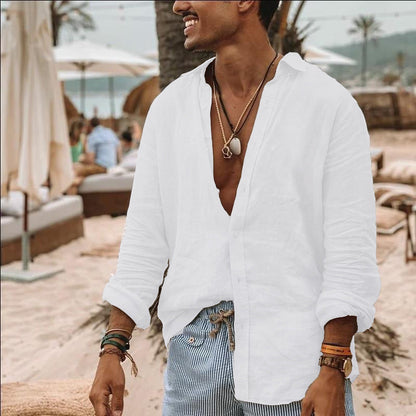 Chemise homme – Coupe décontractée – Fibres naturelles – Manches longues roulées