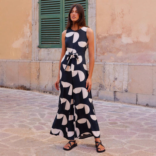 Combinaison femme – Coupe ample – Sans manches – Imprimé abstrait