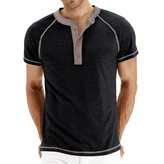 Chemise Henley homme – Coton mélangé – Coupe régulière – Manches courtes – Détails contrastés