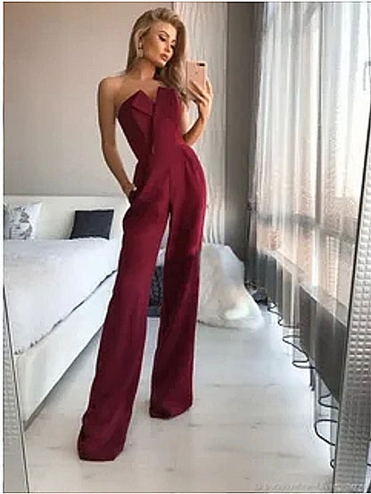 Combinaison Femme – Coupe Ajustée – Encolure Asymétrique – Jambes Larges Élégantes