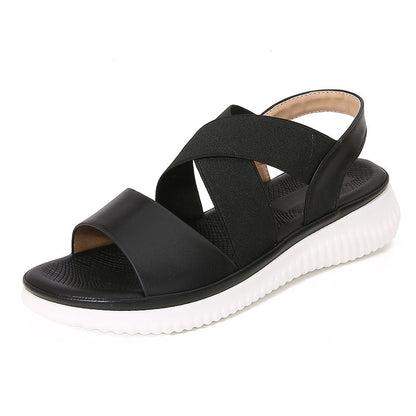 Sandales plates femme – Bride élastique croisée – Bout ouvert – Maintien slingback