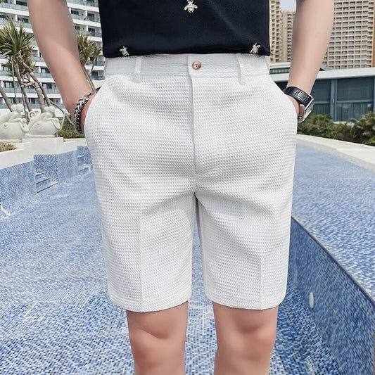 Short chino homme – Coupe slim – Tissu structuré – Poches latérales – Fermeture bouton