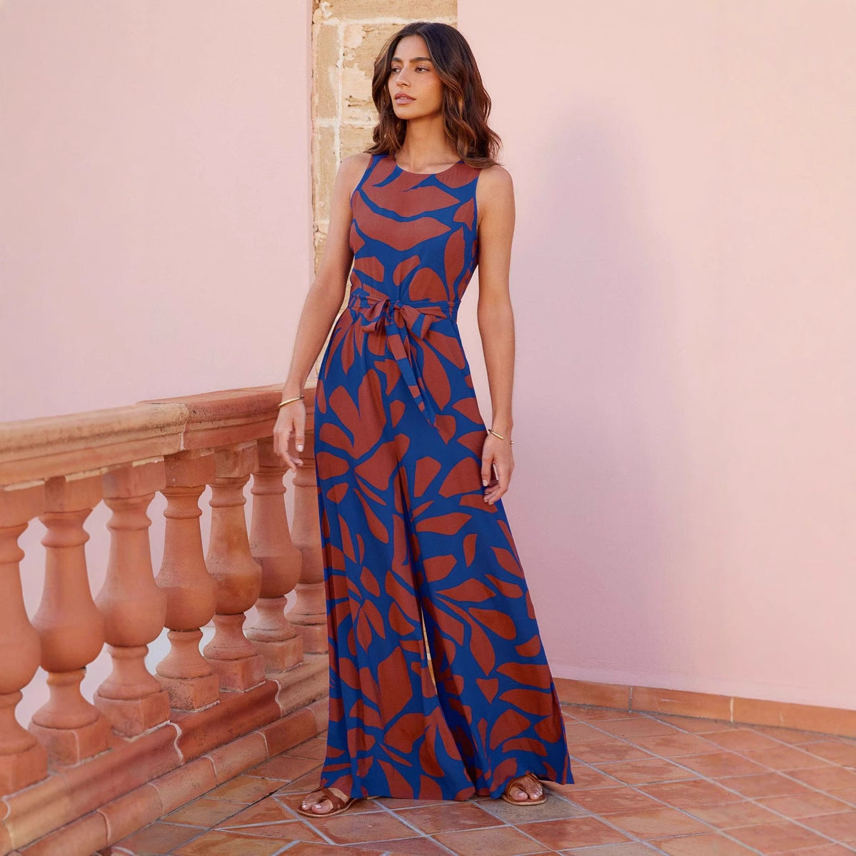 Combinaison femme – Coupe ample – Sans manches – Imprimé abstrait