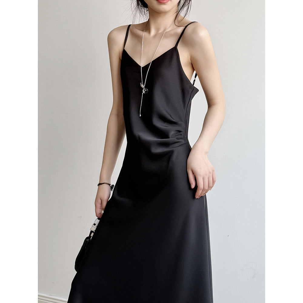 Robe Camisole Femme – Satin Fluide – Coupe Évasée – Longue longueur avec bretelles