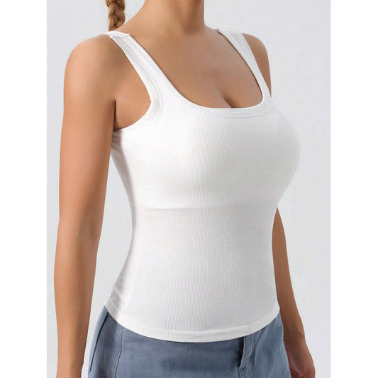 Débardeur femme – Coupe slim – Col carré – Bretelles larges – Coton côtelé
