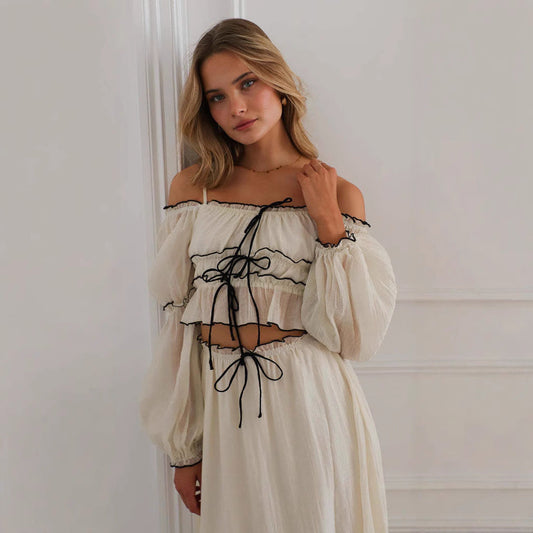 Ensemble Deux Pièces Femme – Haut Épaules Dénudées – Jupe Longue – Style Bohème