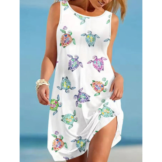 Robe femme droite – coton – sans manches – coupe fluide