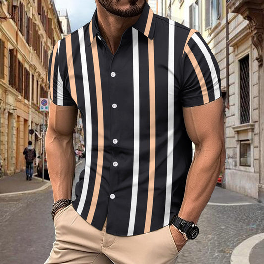 Chemise homme manches courtes – Coupe slim – Coton – Rayures verticales