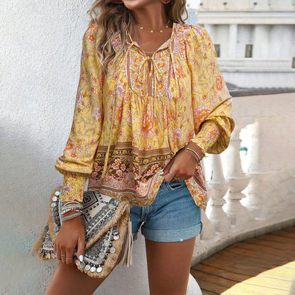 Blouse femme – Rayon léger – Coupe ample – Manches longues – Style bohème chic