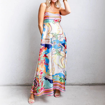 Robe longue femme – Coupe fluide – Taille haute – Bretelles fines