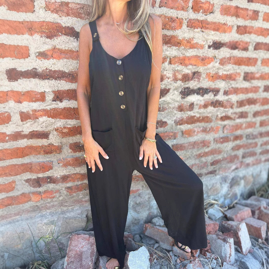 Combinaison femme – Coupe ample – Jambes larges – Coton – Style décontracté