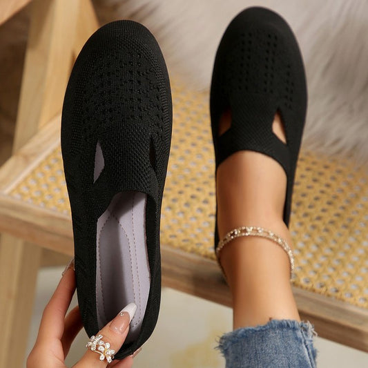 Chaussures slip-on femme – Tricot doux – Bout rond – Respirantes confort orthopédique