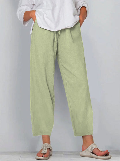 Pantalon femme large – Lin coton – Taille élastique avec cordon – Coupe décontractée