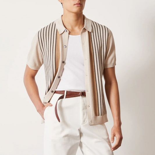 Polo homme – Coupe décontractée – Maille douce – Rayures verticales – Manches courtes