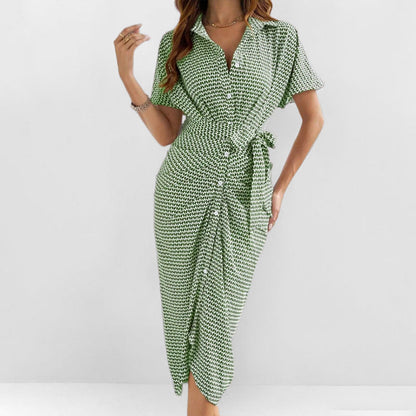 Robe portefeuille femme – Tissu respirant – Coupe cintrée – Manches courtes – Midi