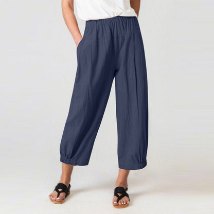 Pantalon Harem Femme – Taille Haute Élastique – Coupe Ample Croppée