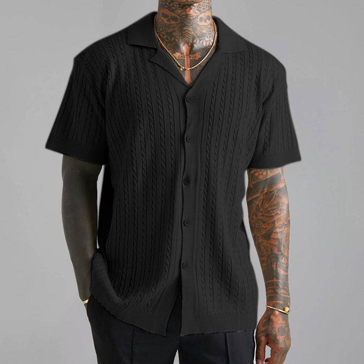 Men's button-up shirt – Soft knit – Relaxed fit – Short sleeves