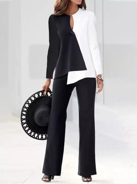 Ensemble blazer pour femme – Coupe asymétrique – Coupe structurée – Devant superposé – Manches longues