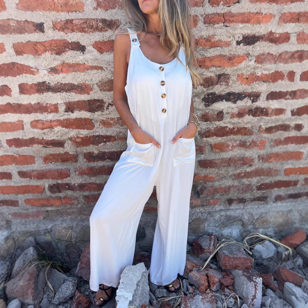 Combinaison femme – Coupe ample – Jambes larges – Coton – Style décontracté