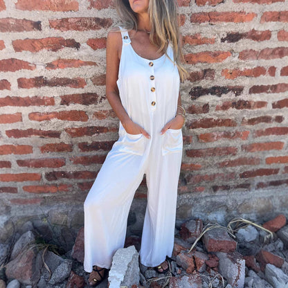 Combinaison femme – Coupe ample – Jambes larges – Coton – Style décontracté